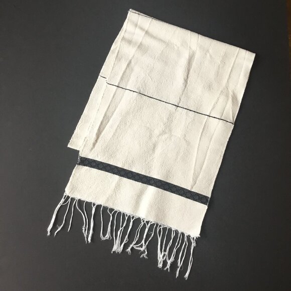 Cream & Black Cotton Woven Table Runner with Fringe - Picture 1 of 9